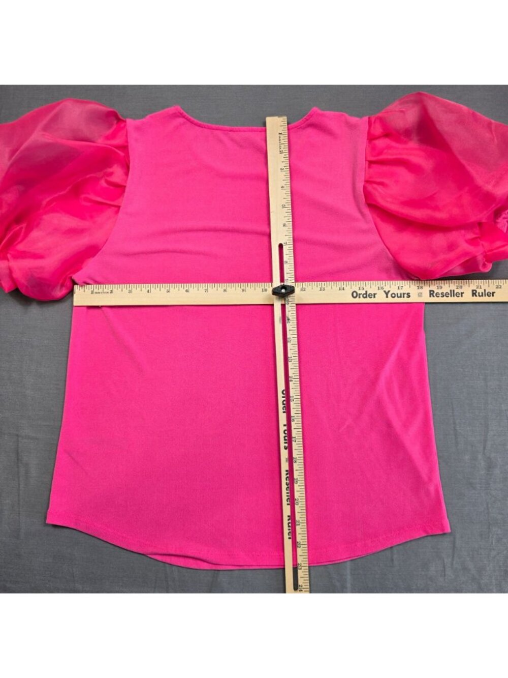 Adrianna Papell Small Top Bright Pink Puff Sleeve Scoop Neck Shirt - Picture 4 of 4